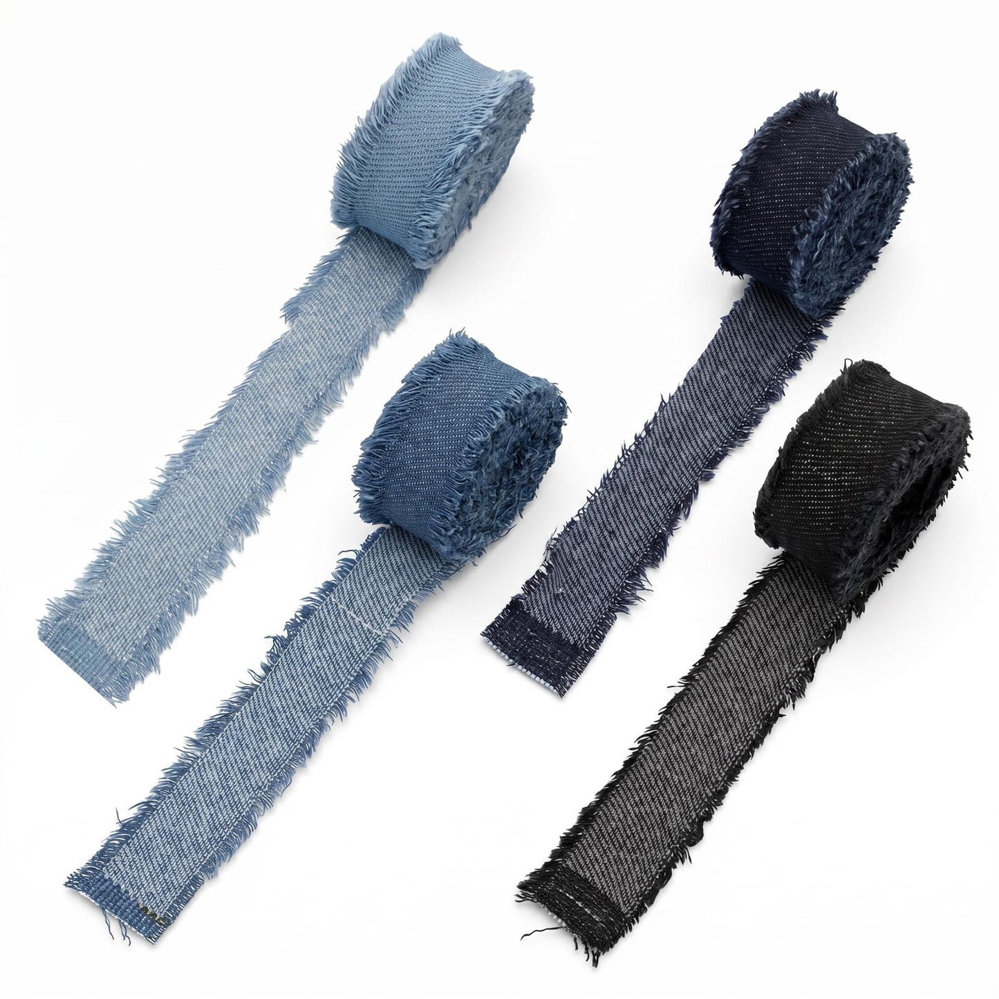 Chsoejuf 4 Rolls Denim Ribbon Vintage Frayed Edge Ribbon Jean Trim