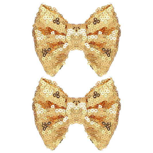 2Pcs Glitter Bows 3Inch Clip in Bows Sparkly Bows For Girls Clip on Bow Small Hair Bows Sequin Gold Bows Gold Hair Bow Big Gold Bow Baby Hair Clips Sparkling Sequin Bow Tie Hair Clip for Girls Women