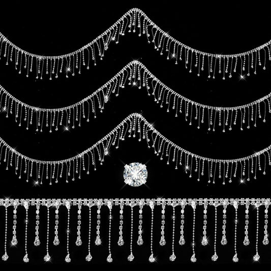 1 PCS 1 Yard Rhinestone Fringe Trim Rhinestone Ribbon Tassel Chain Irregular Diamond Crystal Beaded Fringe Belt Diamond Ribbon Crystal Tassel Sparkle Jewel Chain for Cloth Sewing Crafts DIY (Silver)