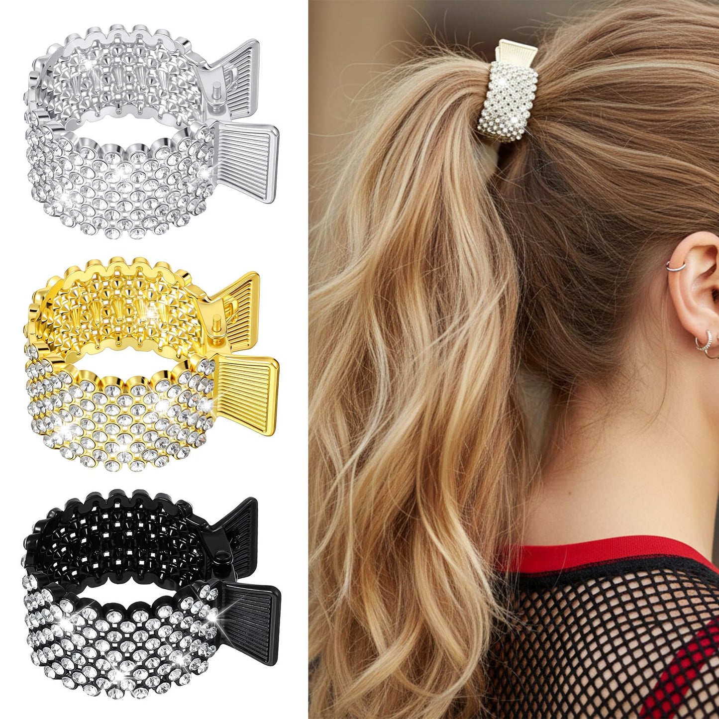 Mabor Women's Rhinestone Hair Clips for Sports, Yoga and Everyday Use, Pack of 3