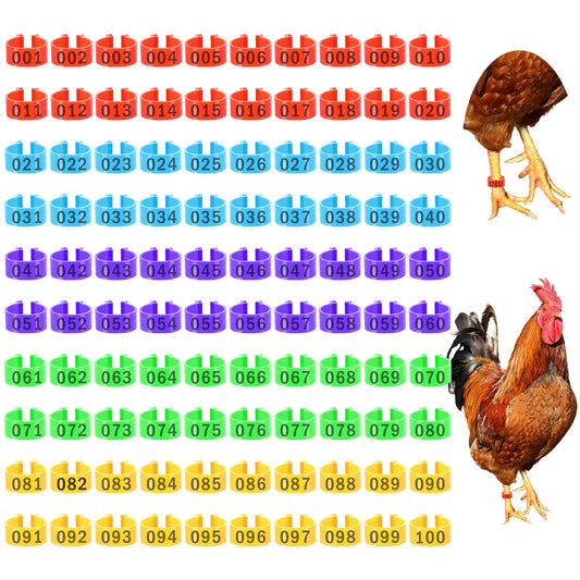 100 PCS Chicken Bands 16mm Chicken Tags for Legs Colorful Numbered Chickens Tags Leg Rings Chickens Identification Leg Bands Multi-Colored Poultry Plastic Band for Ducks Goose Turkey