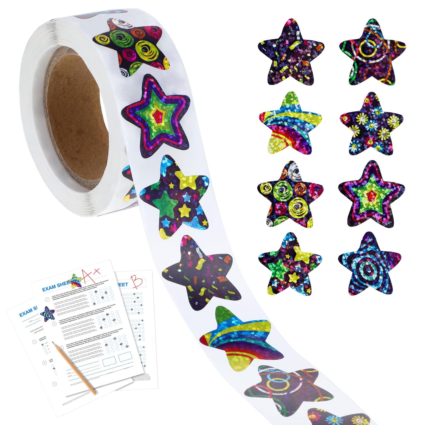 Nogeqi Star Stickers Space Star Stickers for Kids Reward Self-Adhesive Stars Sticker Roll Colorful Reward Stickers Shiny Star Stickers Labels for DIY Crafts Homework School Teacher Supply(500pcs)