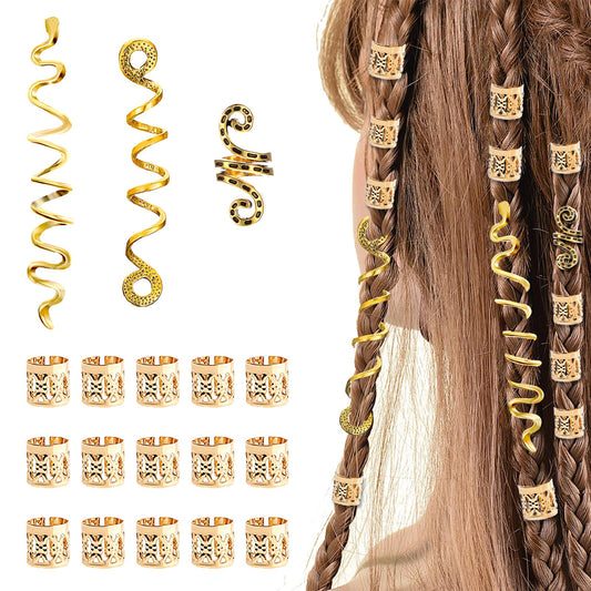 18 PCS Hair Jewelry for Braids Accessories, Multiple Styles Dreads Hair Rings Hair Cuffs Clips, Metal Locs Hair Charms for Women Halloween and Everyday Dreadlock Accessories Hair Decoration(Gold)