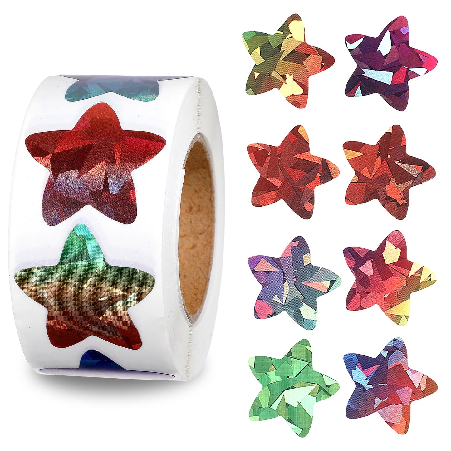 Xindojuz 500 PCS Small Star Stickers, 1 Inch Glitter Holographic Star Stickers for Kids Reward, Self-Adhesive Colorful Star Shape Stickers Roll for Teacher Classroom School Education Crafts Supplies