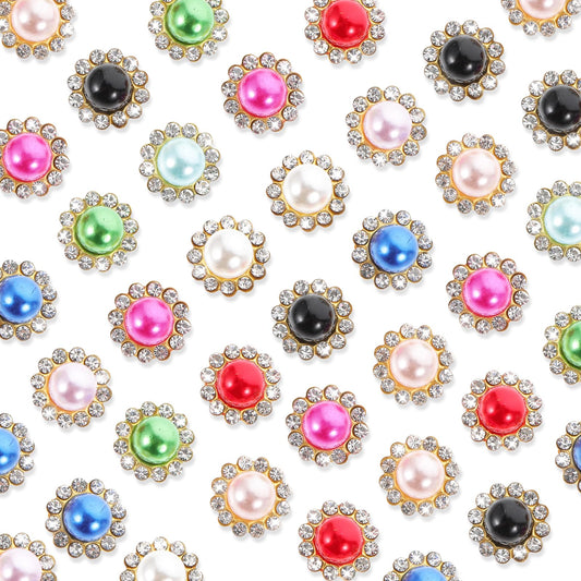 100 PCS 12mm Sew on Rhinestones Crystal Button Flatback Rhinestone Buttons for Clothing Flower Claw Pearl Sew on Rhinestones Metal Base Sewing Flower Claw Pearls Rhinestones for DIY Shoes Earring