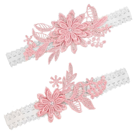 2 Pieces Pink Daisy Lace Garters for Brides Soft Bridal Garter, Elastic Floral Wedding Garters for Women and Girls, Perfect for Brides and Bridesmaids