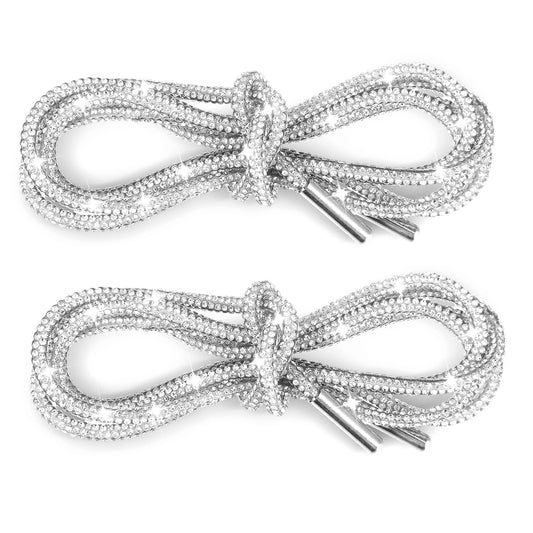 Ymapinc 2Pcs Rhinestone Glitter Rope, Crystal Bling Bling Shiny Round Shoe Laces for Sneakers, Drawstring Cords Hoodie String Replacement for Sweatpants Shorts Crystal Hoodies