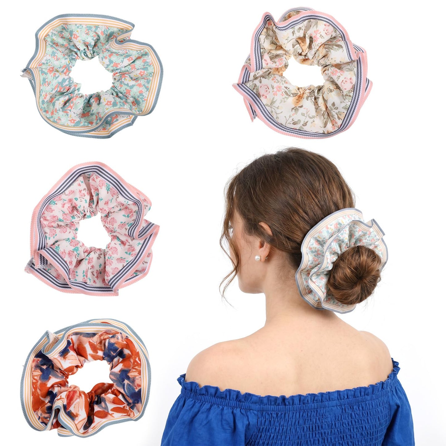 Ymapinc Big Scrunchie – 4 Piece Large Hair Ties Set with Colorful Polyester