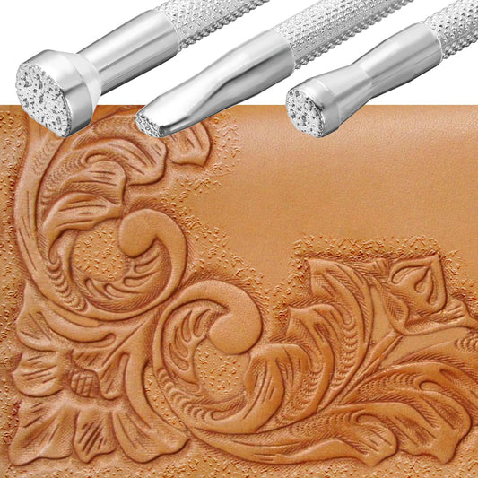 3 PCS Leather Tooling Stamps Leather Stamping Tools Leathercraft Stamping Tools Leather Working Stamps Leather Embossing Tools Professional Leather Background Stamping Tools for Craft Working (Silver)
