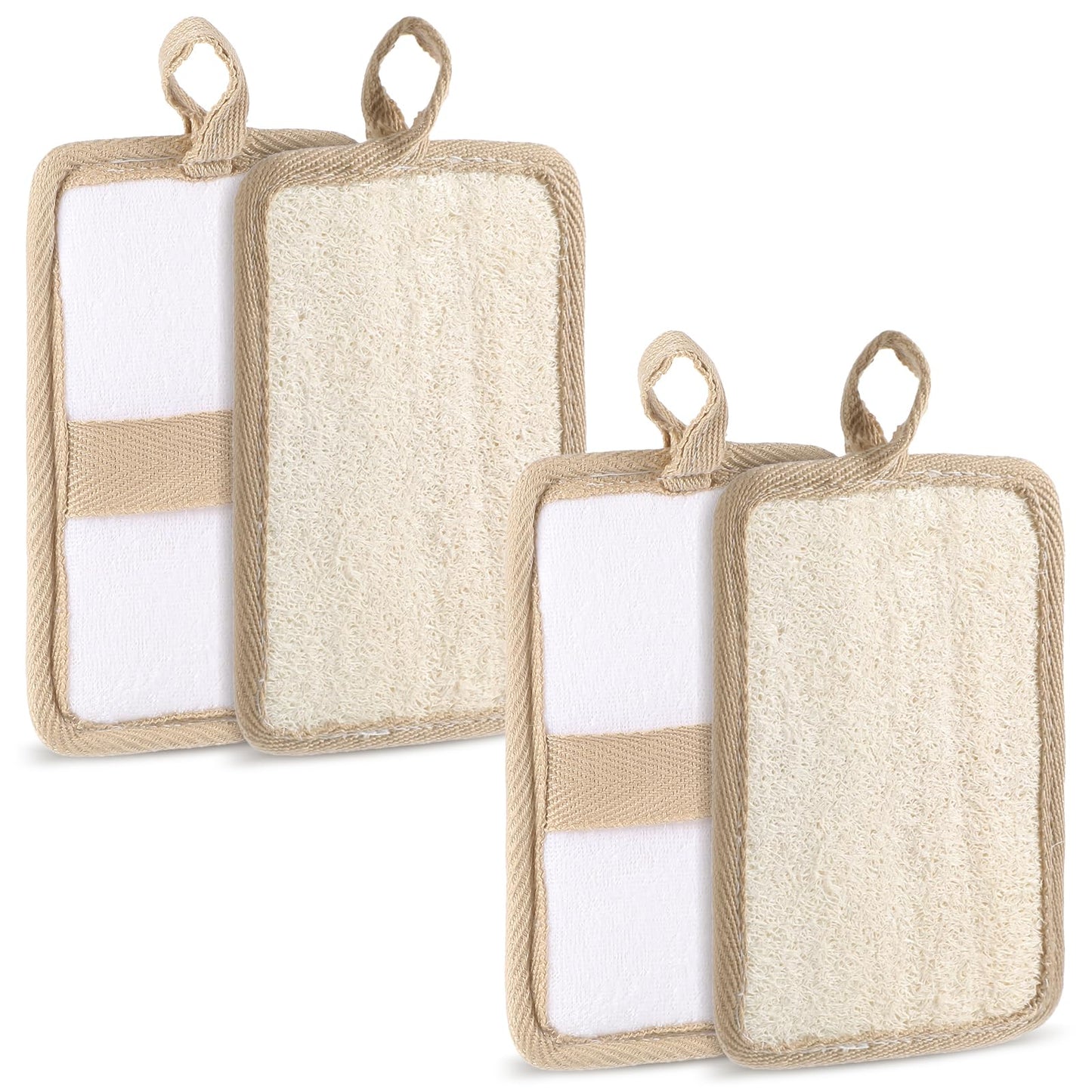 Ouligay 4Pcs Natural Loofah Sponge Exfoliating Body Scrubber Shower Luffa Sponge Loofah Back Brush for Body Bath Sponge Deep Back Washer for Men Women