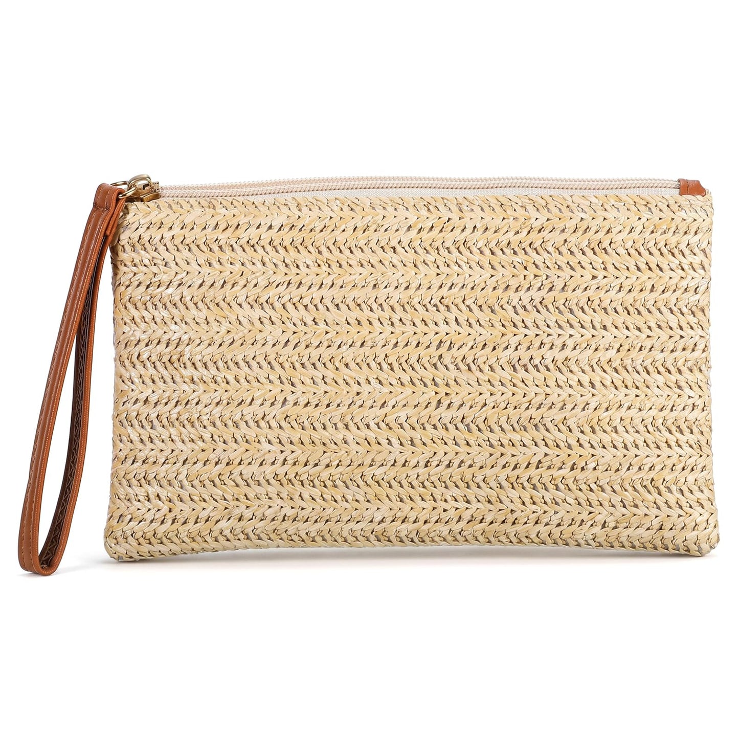 Chsoejuf Straw Clutch Purse for Women Bohemian Handbag with Zipper Wristlet