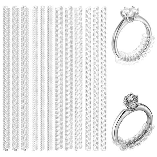 12 Pack Ring Adjusters Ring 4 Sizes Stopper for Loose Rings Invisible Ring Size Adjuster Ring Insert to Make Ring Smaller Spiral Ring Adjuster Clear Plastic Wide Thin Band Resizing Ring for Women Men