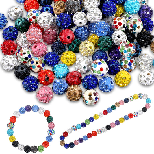100 Pcs 10mm Rhinestone Beads for Jewelry Making Mixed Colors Sparkly Disco Bead Fancy Crystal Clay Bead Shiny Round Disco Beads for Baseball Necklaces Bracelets Earrings and DIY Crafts