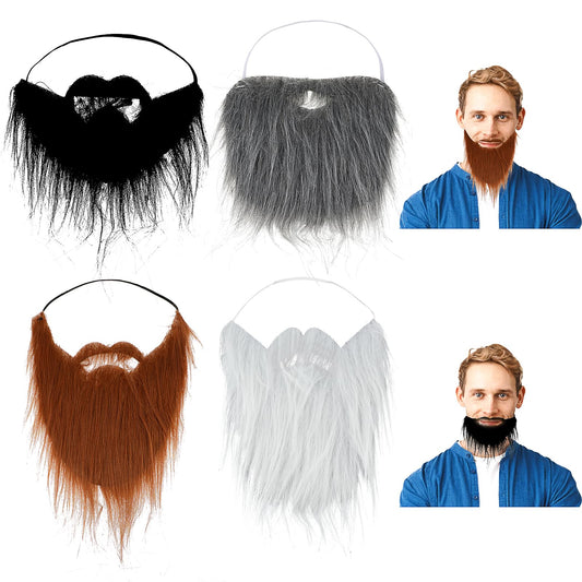 Tyqour 4Pcs Fake Beards Funny Fake Mustache False Beards Santa Beard Costume Decorations Facial Hair Accessories for Party Cosplay Multicolor