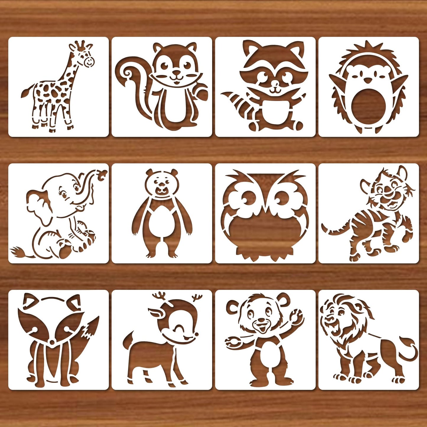 Ymapinc Pack of 12 Animal Stencils Children, Cute Animal Stencils Textile Design 13 x 13 cm Washable Plastic Painting Stencils Children for DIY Clothing Backpacks Wall Decorations Children's Painting