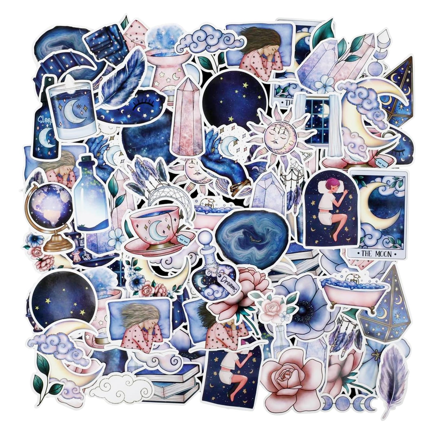 Ouligay 100PCS Midnight Magic Moon Stickers Cute Planet Sticker Cool Funny Aesthetic Stickers Waterproof Sticker for Laptop, Hydroflask, Skateboard,Scrapbooks
