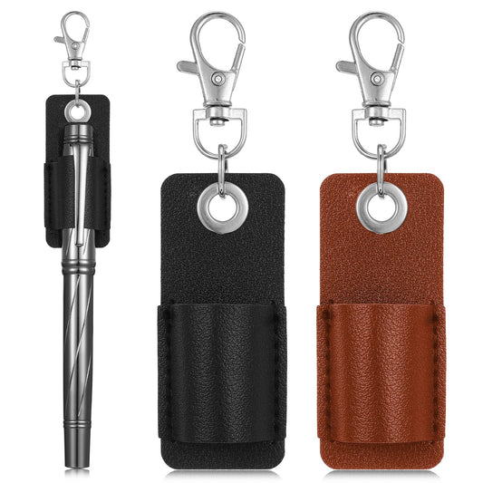 2PCS Pen Holder for Lanyard, Pencil Holders Clip Anti-Lost Leather Pocket Nurse Keychain Pen Holder Clip for Clipboard Badge (Black, Brown)