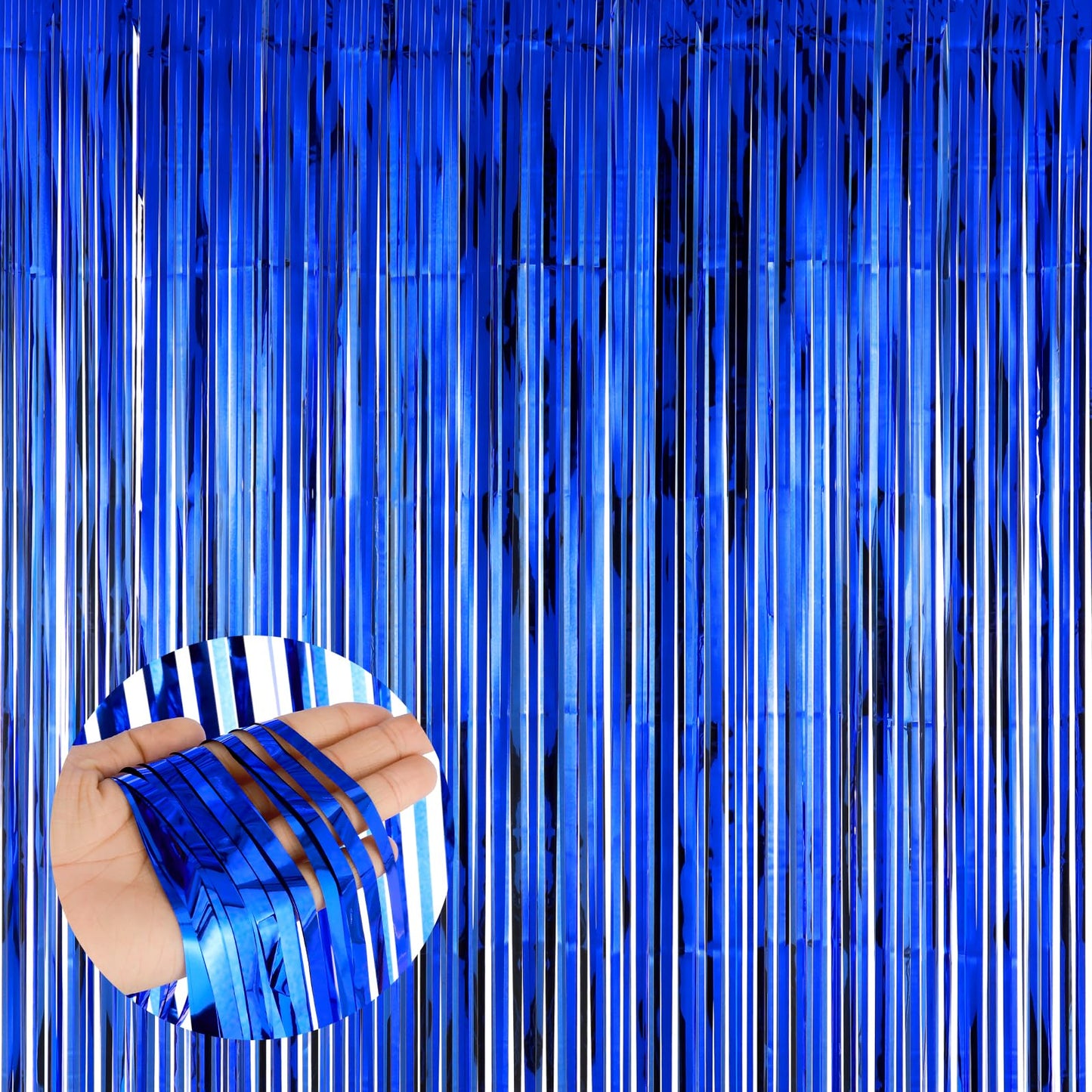 4 PCS Blue Tinsel Curtain 3.2 X 6.5ft Glitte Foil Fringe Curtain Backdrop, Tinsel Foil Blue Backdrop Curtains Background Streamers for Wedding Baby Shower Birthday Party(Blue)