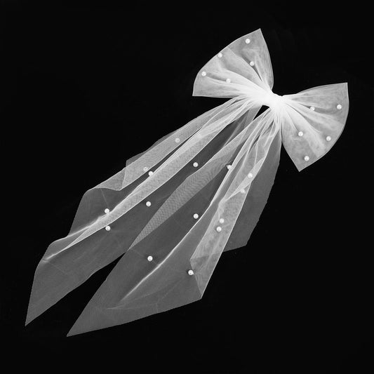 1 Pc White Hair Bow Short Veils for Brides Large Pearl Bow Hair Pins Wedding Veil with Barrette Bachelorette Party Accessories First Communion Veil Wedding Decoration Gift for Brides Women