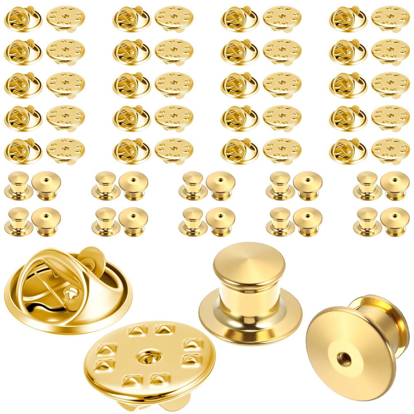 60 PCS Pin Locking Back 2 Style Push Pin Backs for Enamel Pins Jewelry Pins Backings Clasp Needle Lock Clasps Back Locking Lapel Backs Lock for Crafts Badge Brooches Jewelry(Gold)