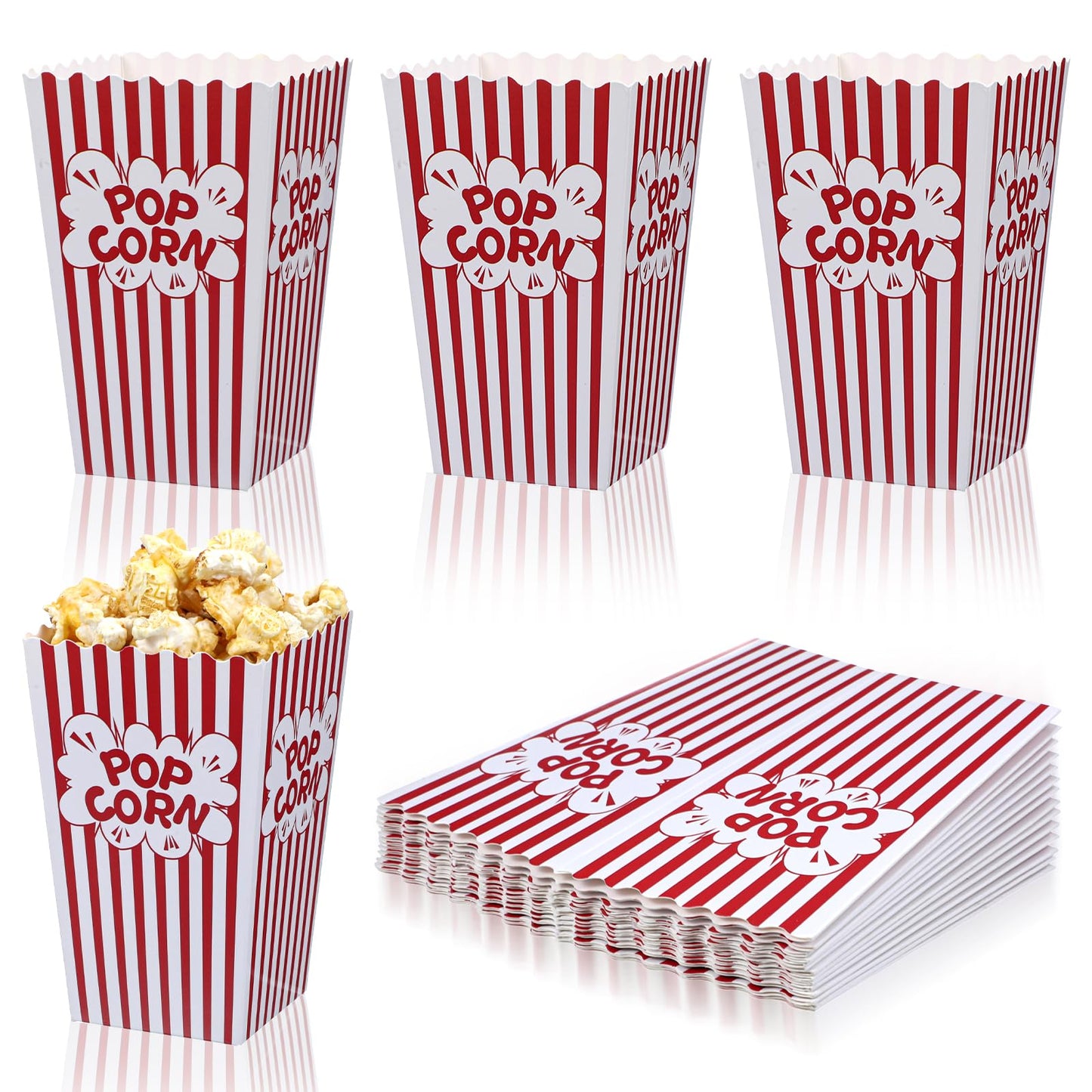 20 Pcs Pink Popcorn Boxes Small Buckets Open Top Paper Containers Pink and White Striped Popcorn Bags Candy Container for Birthday Party Favor Supplies