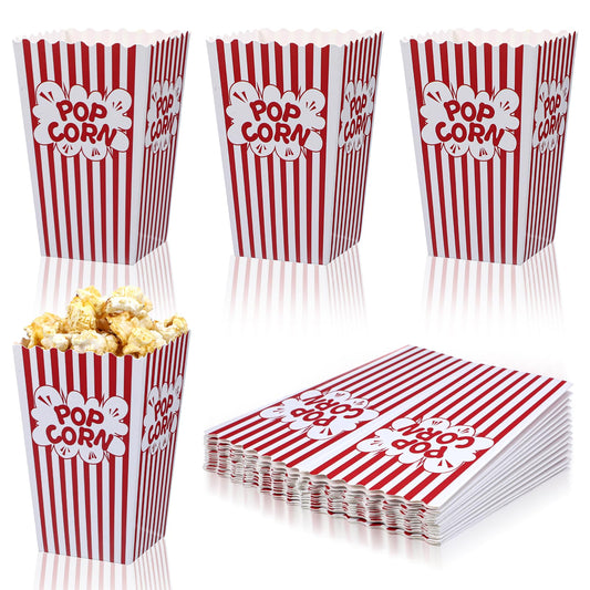 20 Pcs Pink Popcorn Boxes Small Buckets Open Top Paper Containers Pink and White Striped Popcorn Bags Candy Container for Birthday Party Favor Supplies