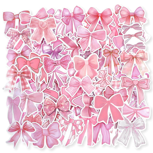 100 PCS Pink Bow Stickers Water Bottle Waterproof Wall Cup Cute Aesthetic Pink Bow Stickers for Women Girls Envelopes Journal Laptops Phone Luggage Guitar