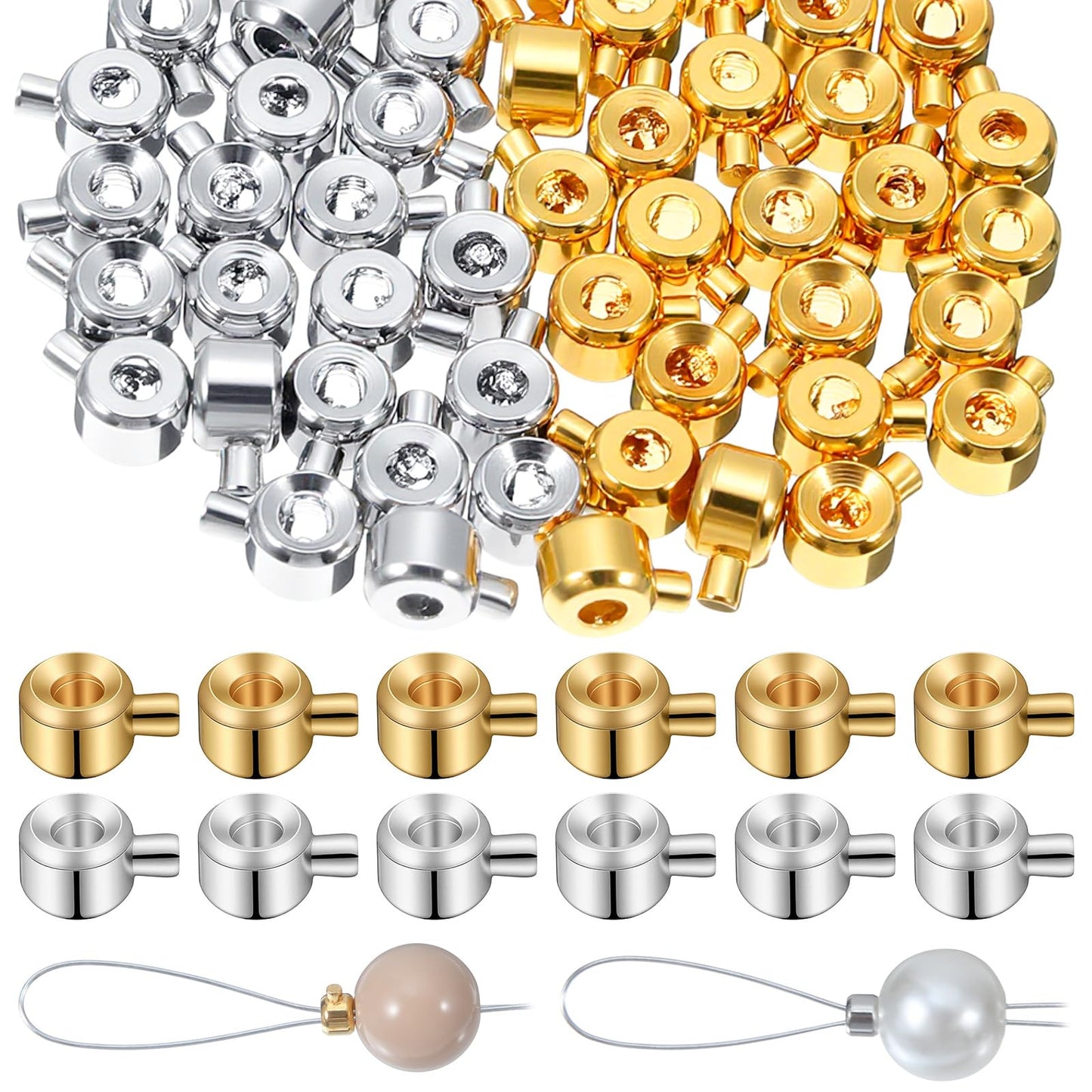 Tyqour 80 Pcs Crimp Beads for Jewelry Making, Brass Crimp Bead Covers, Gold Silver Spacer Beads