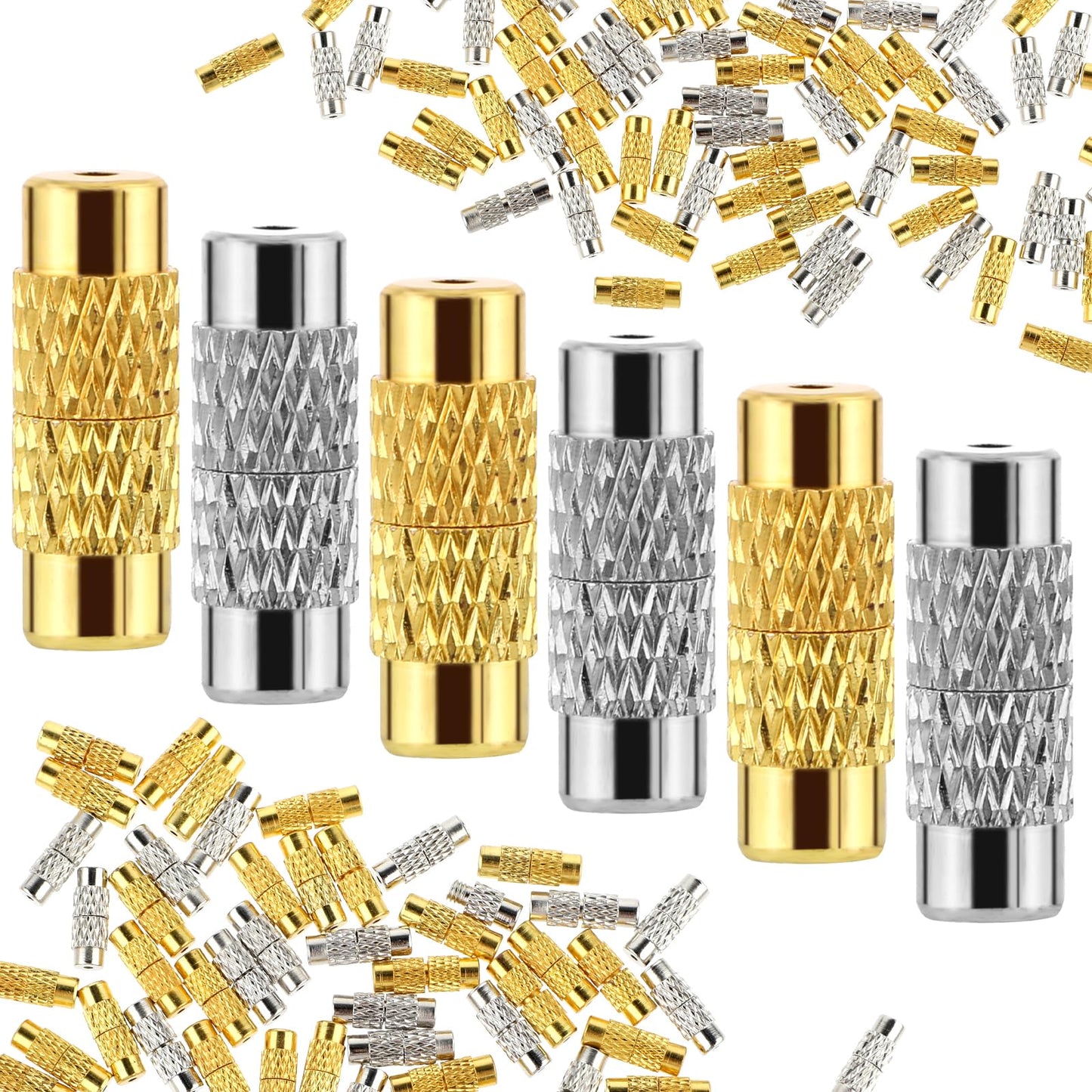 Teaaha 60 PCS Brass Screw Clasps, Bracelet Barrel Clasps and Closures White and Gold Clasps for Jewelry Making Brass Screw Necklace Clasps and Closures, Jewelry Clasps for Necklace Making