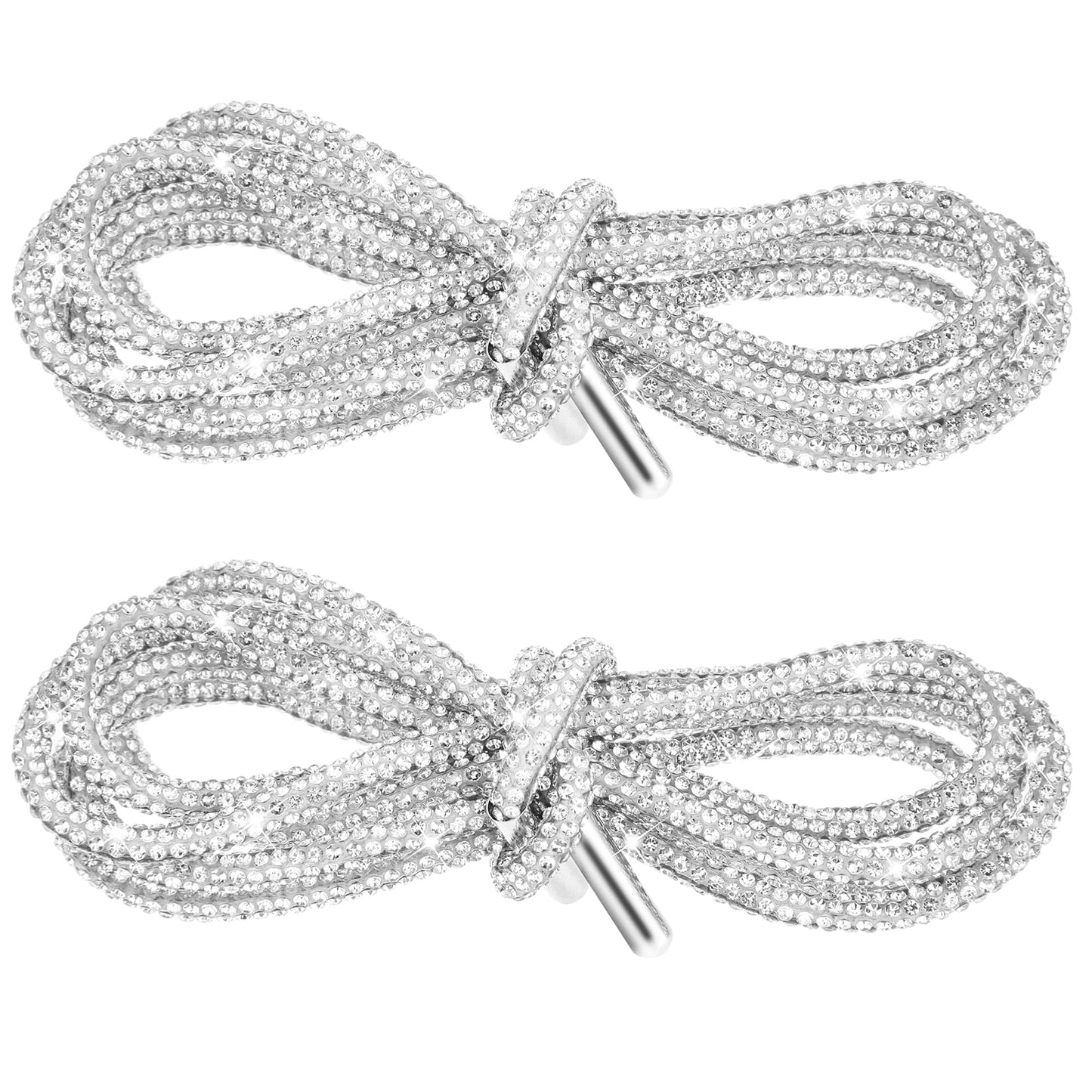 Pack of 2 Glitter Shoelaces, Glitter Laces, Rhinestone Glitter Shoelaces, Silver Round Crystal Shoelaces for Boots, Tennis Shoes, Running Shoes, Clothing Accessories, White