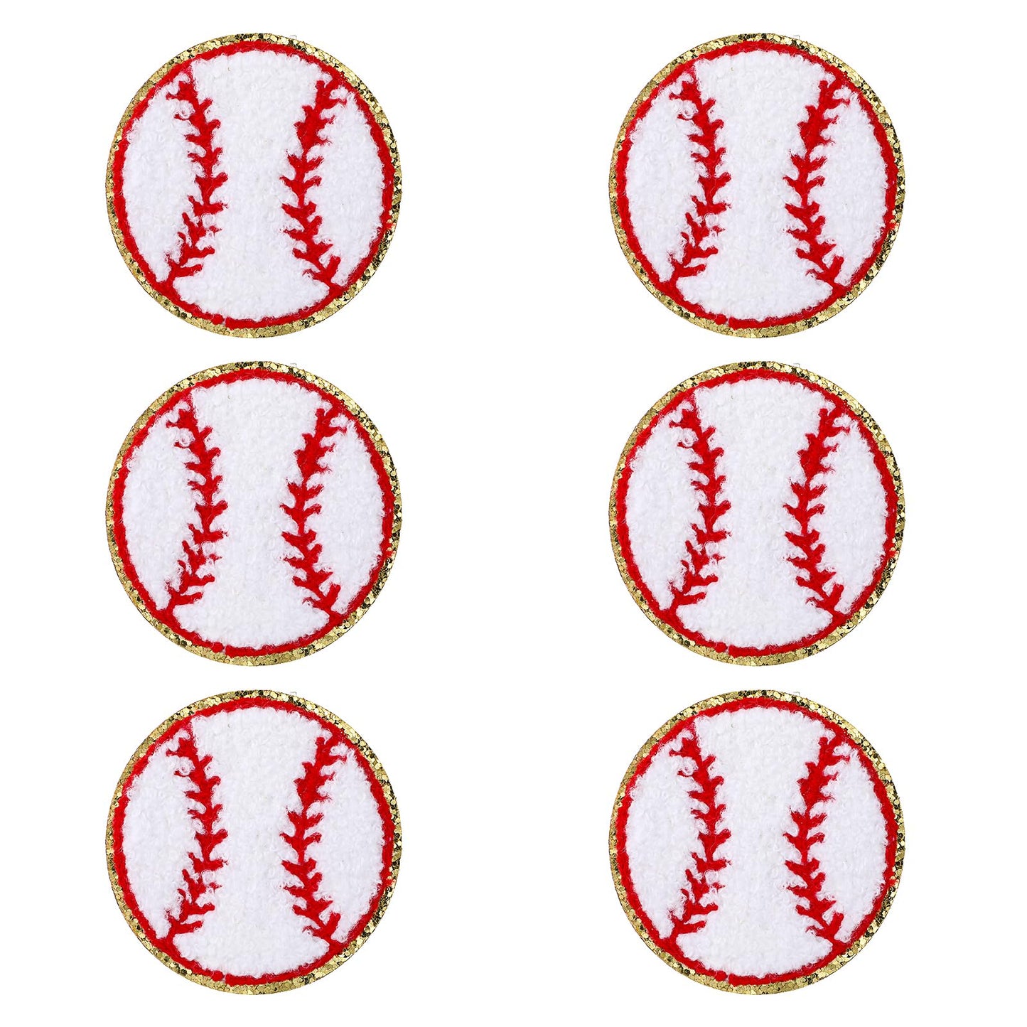 6Pcs Baseball Sew On Patch Embroidered Baseball Iron On/Sew On Decorative Patches Baseball Iron On Patches Gold Edges Chenille Baseball Patches for Repairing Sewing Clothes Jeans Hats DIY Crafts