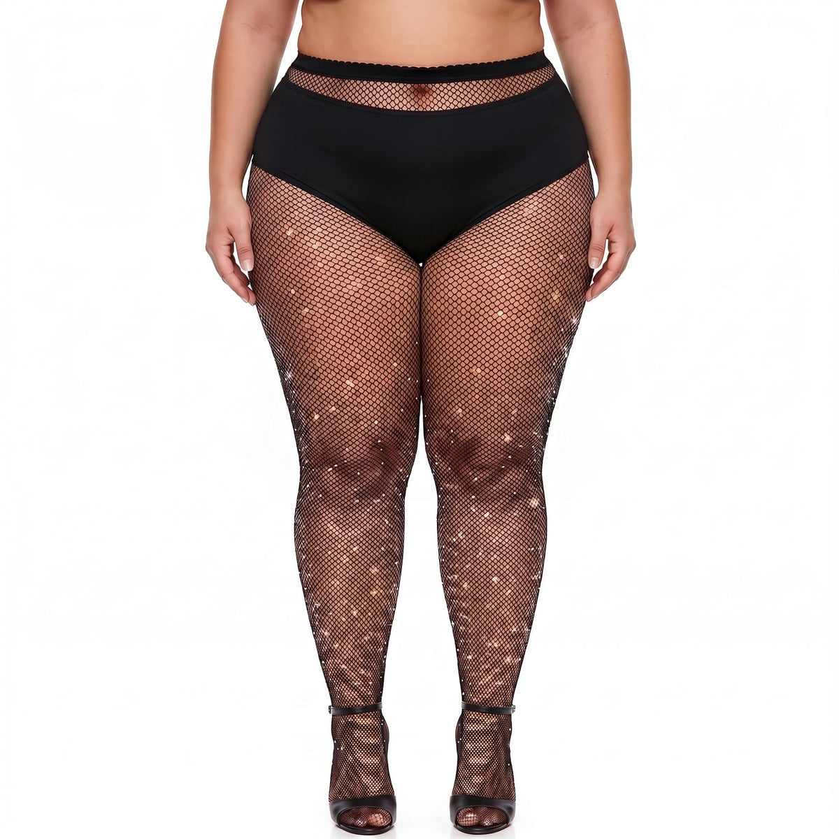Chsoejuf Plus Size Fishnet Stockings, Rhinestone Mesh Plus Size Tights