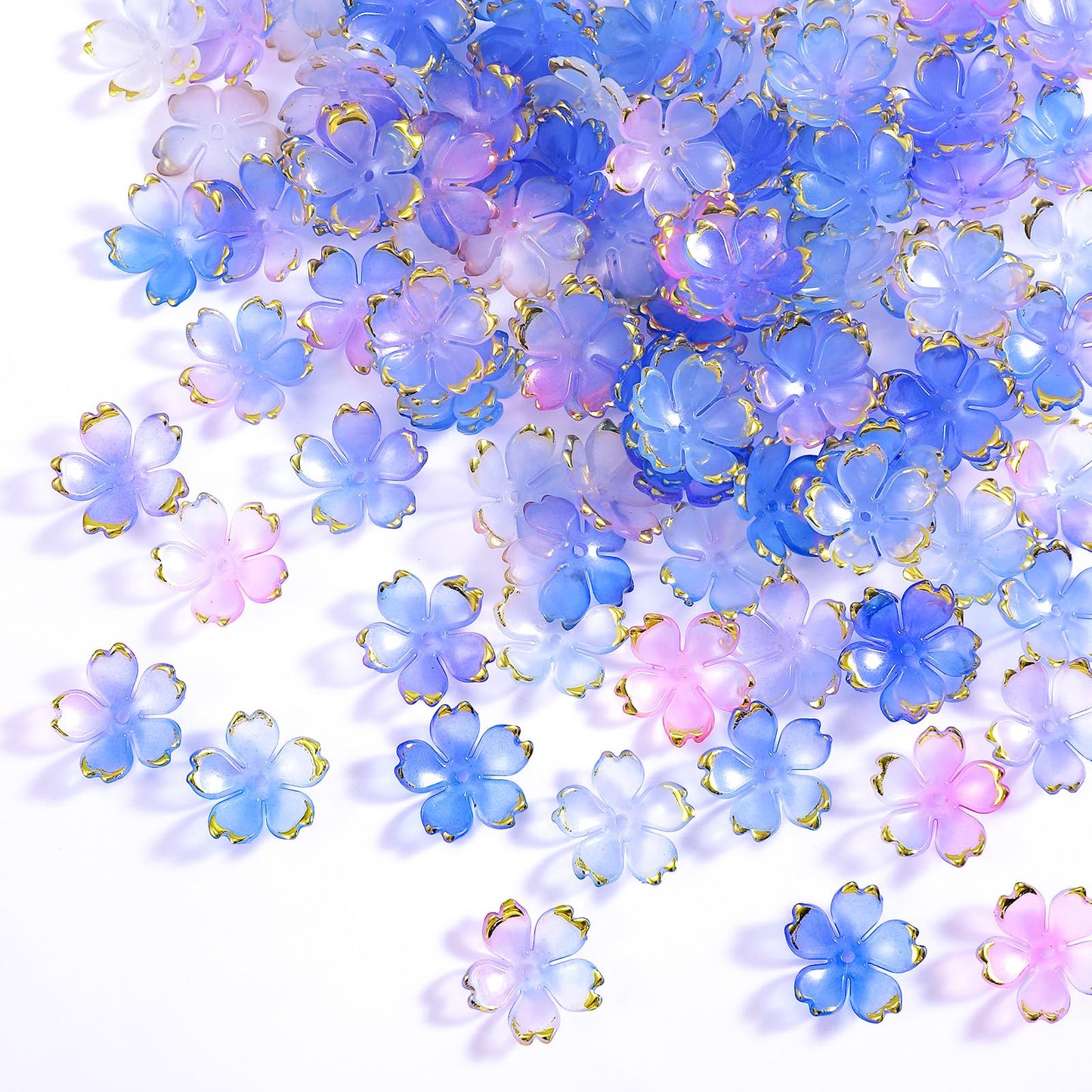 100pcs Cherry Blossom Acrylic Flower Beads Gold-Plated