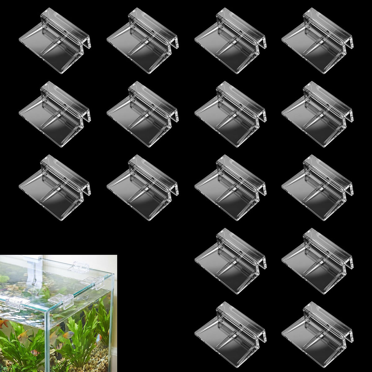 Chsoejuf 16 Pcs Aquarium Lid Clips, 6mm Clear Acrylic Aquarium Top Clips