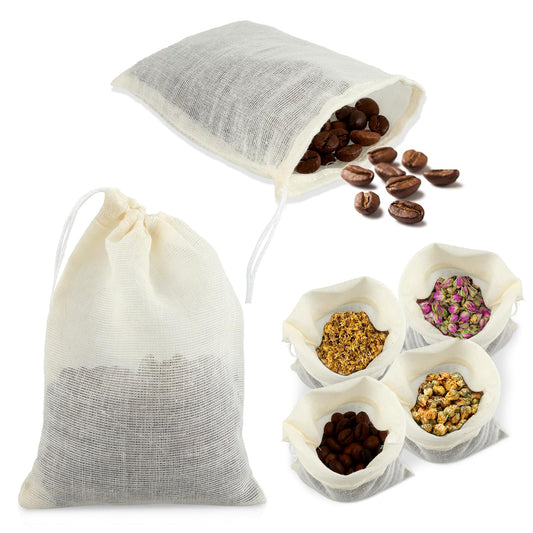 20 PCS Cotton Muslin Bags, Reusable Mesh Bags with Drawstring Cotton Tea Bags Herb Bags for Cooking, Reusable Tea Bags for Loose Tea Coffee Bags Spice Bags Bone Broth Bags (3 x 4 Inch)