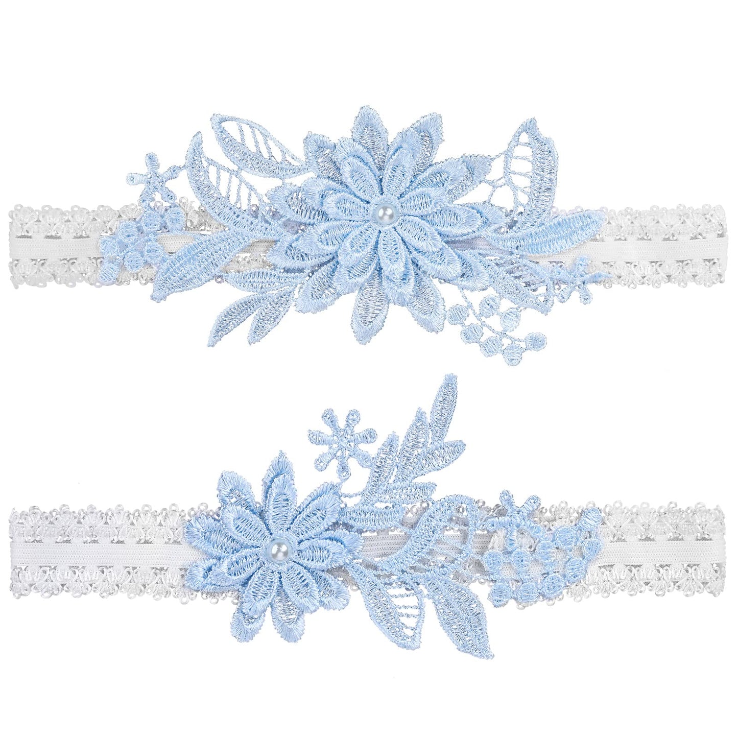Blue Garters for Brides 2 Pcs Wedding Garters for Bride Women's Lace Floral Leg Garter Elastic Rhinestone Garter Handmade Prom Wedding Underwear Accessories Lingerie Leg Garter Belts for Bride