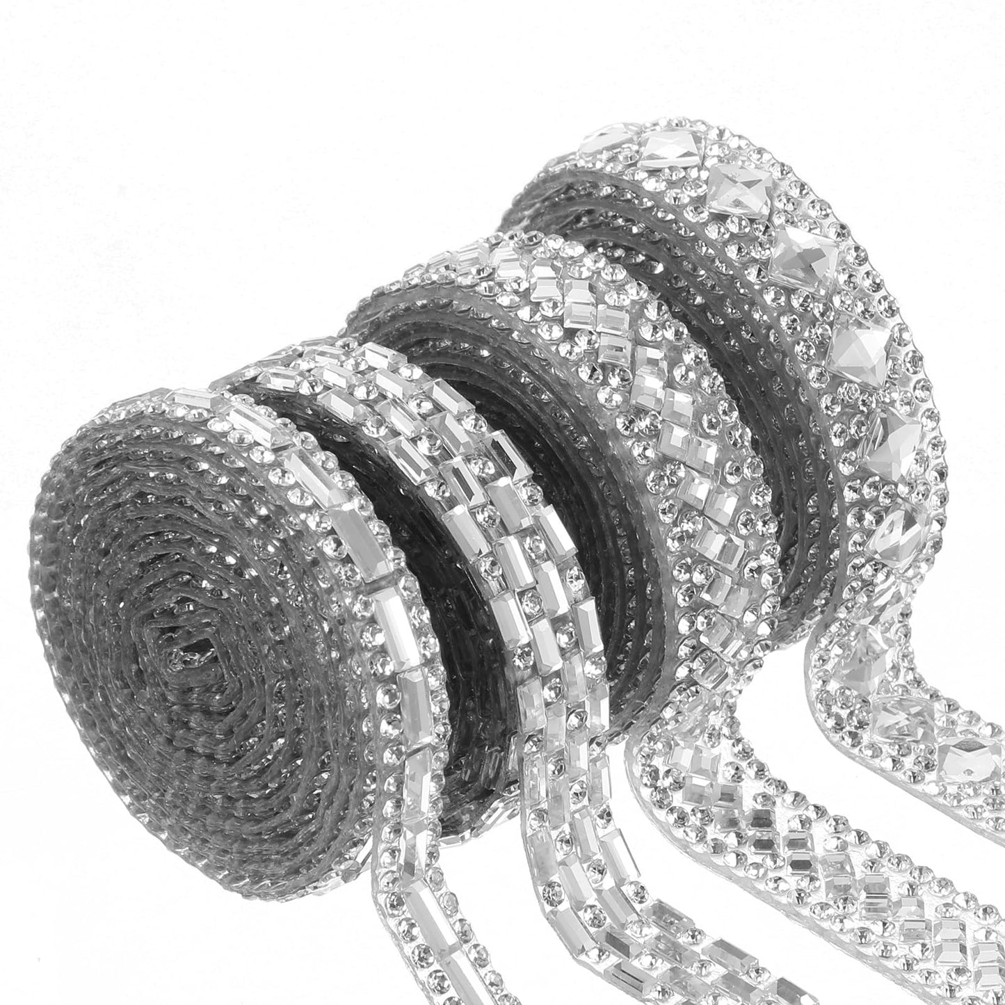 Rhinestone Ribbon Pack of 4 Self-Adhesive I Rhinestone Ribbons Diamond Ribbon Decorative Ribbon Glitter Ribbon Crystal Band Silver for DIY Decorations Wedding Party Self-Adhesive Clothing and Craft