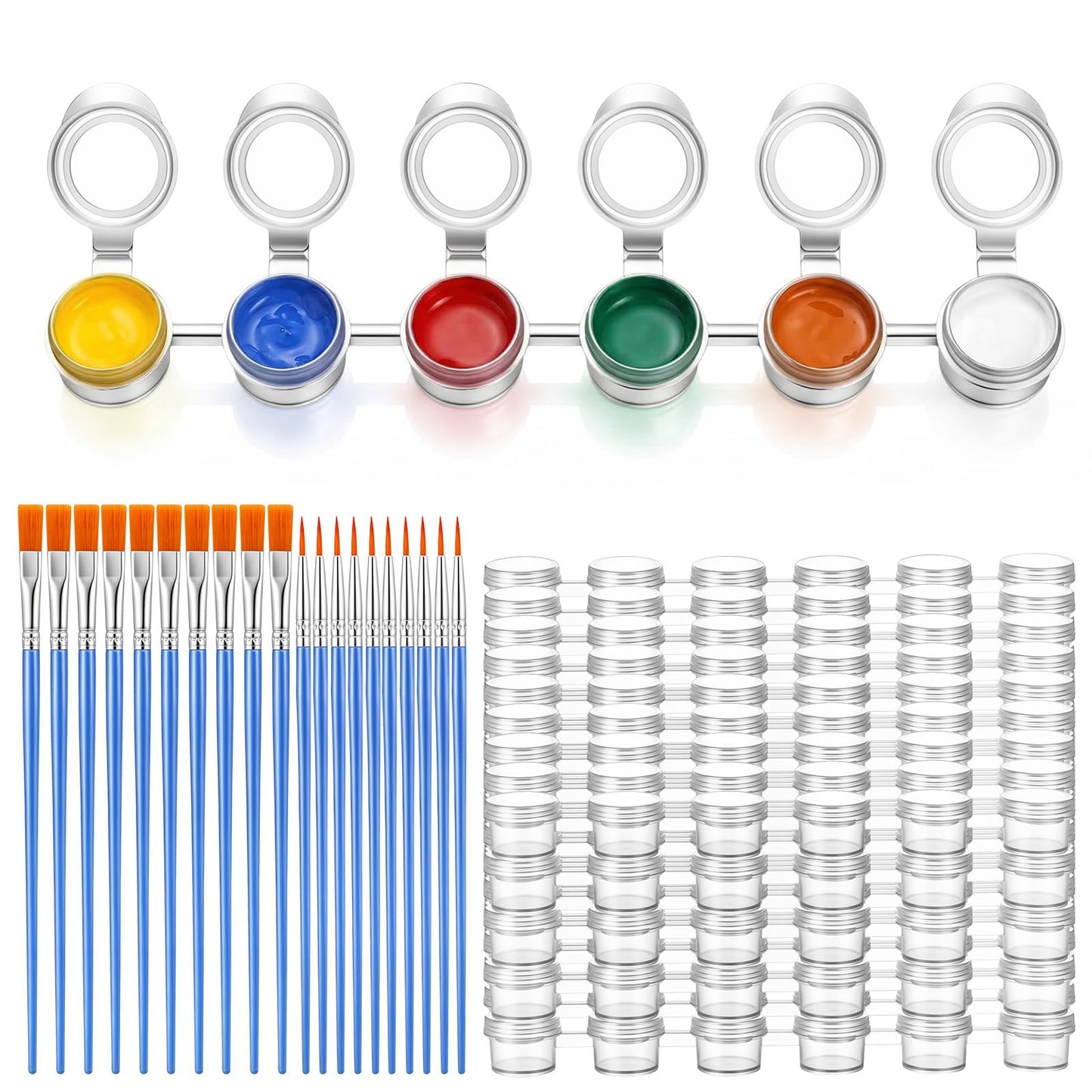Nogeqi 10 Strips 60 Pots Paint Containers with Lids, Mini Paint Containers with 20 Pieces Paint Brushes, Empty Paint Pots, Arts Crafts Supplies for Classrooms Schools Painting Art Festivals 2 Ml