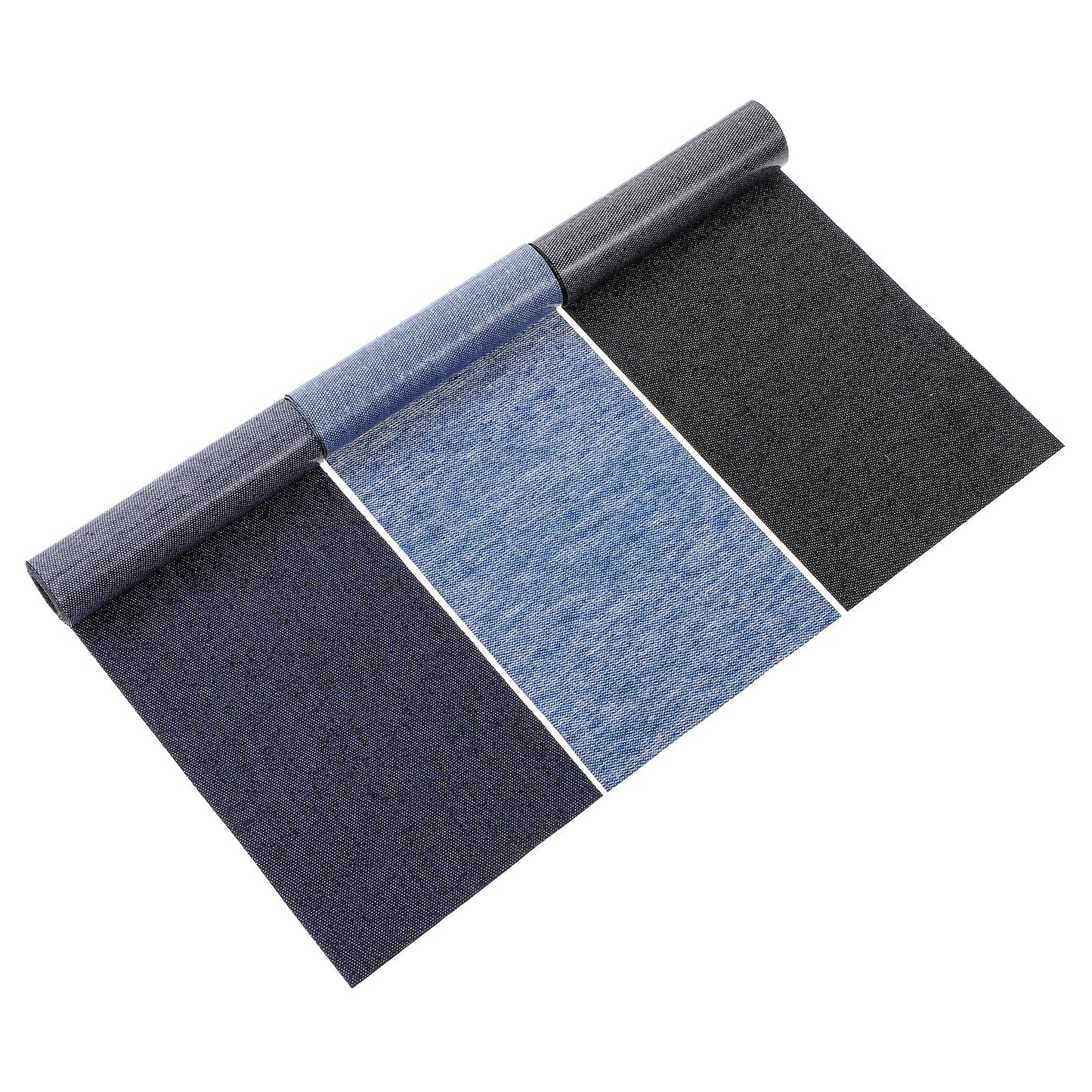 3PCS Jean Patches Iron on Inside Thigh 20"X3.1" Fabric Patch Repair Kit, Mending Cotton Patches with Strongest Glue, for Clothes, Pants, Bags Hole Repairing and Decoration (Black/Dark Blue/Sky Blue)