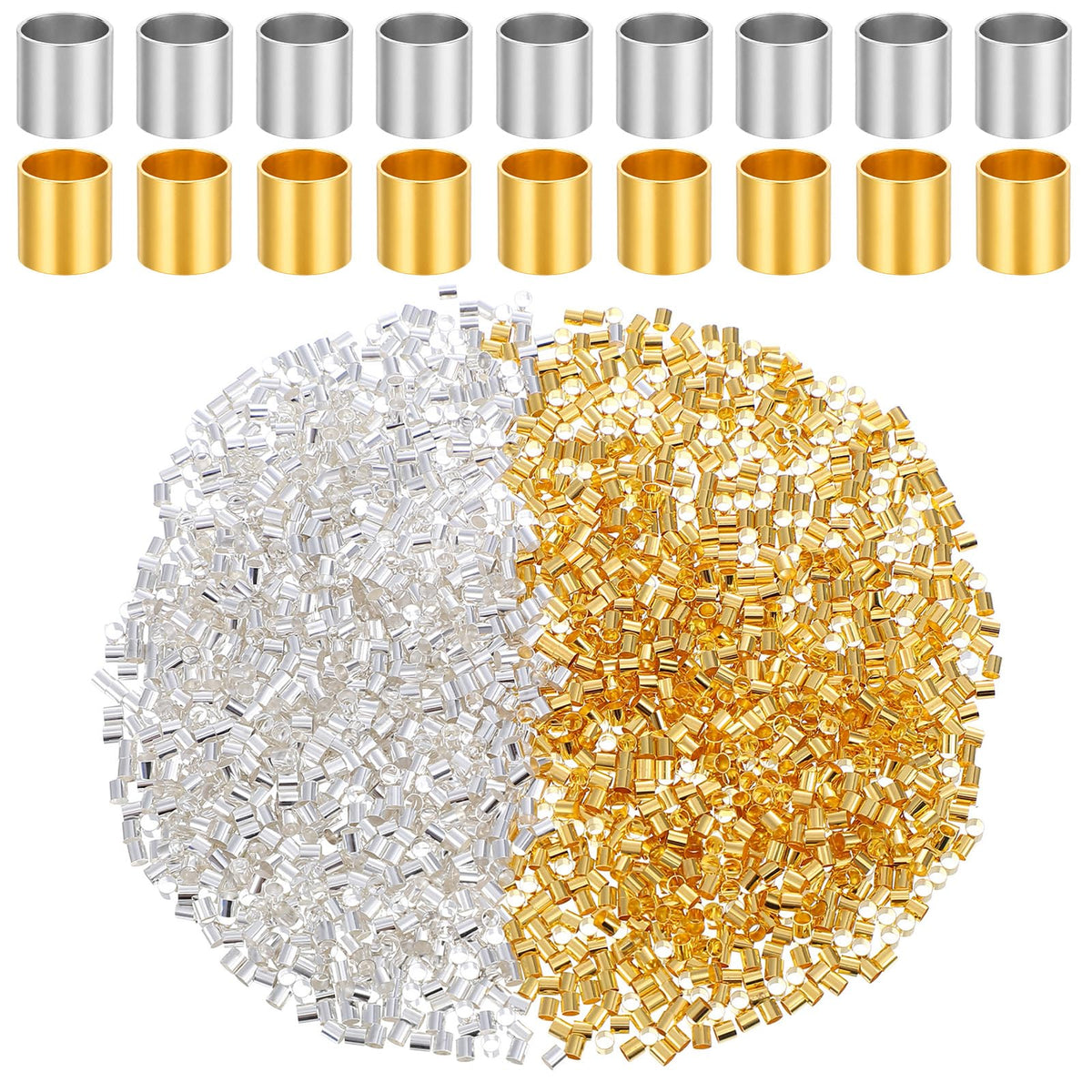 2000 Pcs Crimp Beads for Jewelry Making Tube Beads 2x2 mm Crimping Bead