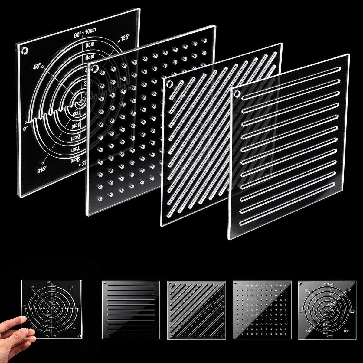 Chsoejuf 4PCS 4.7" 3mm Thick Acrylic Sashiko Stencil Quilting Template Kit