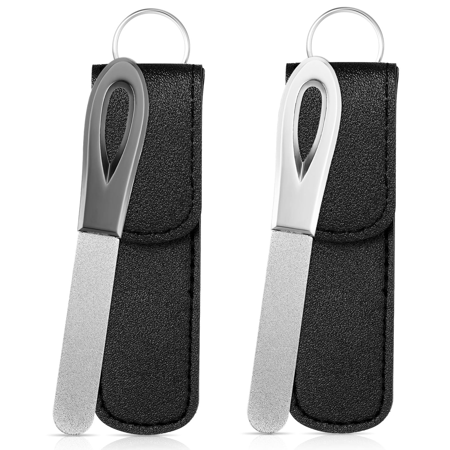 Metal Nail File, Ymapinc 2 Pack Stainless Steel Fingernail Files 3.5IN Double Sided Grit Nail Toenail Filer with Leather Cases and Non Slip Handle with Pointed Tip
