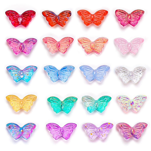 100Pcs Butterfly Beads, Mabor Butterfly Glass Beads for Jewelry Making Earring Necklace Pendant Anklet Colored Crystal Butterfly Mixed Spacer Beads for Bracelets DIY Craft Jewelry Making