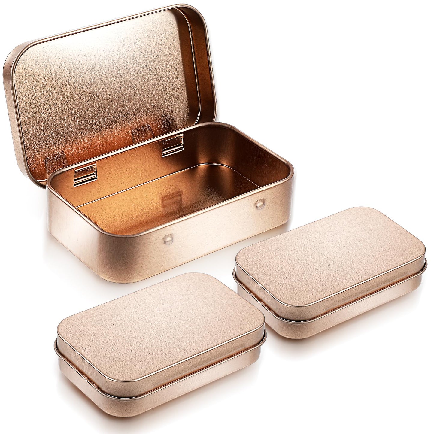 Ouligay 3Pcs Rectangular Small Tin Boxes Mint Tin Metal Tin Box Altoids Tin for Candy Key Earring Coin Organizer(Rose Gold)
