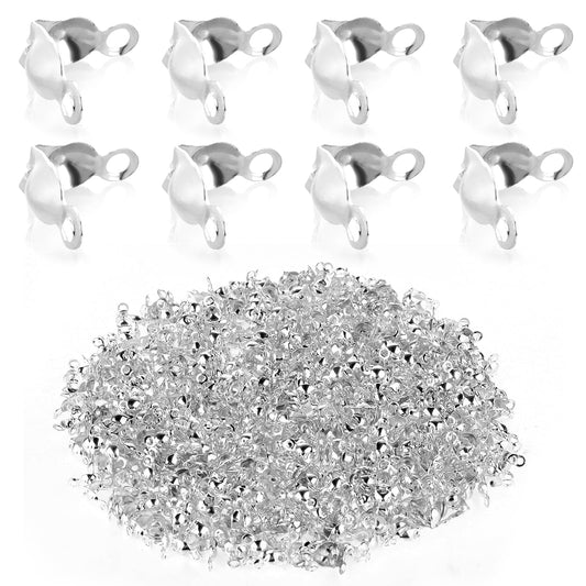 Teaaha 600PCS Crimp Bead Covers Metal Open Clamshell Tips Knot Covers End Caps, Stainless Steel Cord Ends Tiny Crimp Covers Crimping Beads Covers for DIY Bracelet Necklace Craft Making(Silver)