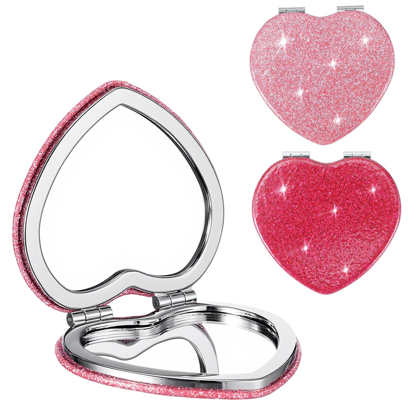 Sorcristy 2 Pcs Pink Compact Mirror Double Sided Heart Shaped Magnetic Folding Purse Mirrors Compacts Mini Vanity Mirror Portable Travel Makeup Mirrors Cute Glitter Women for Home Office Red