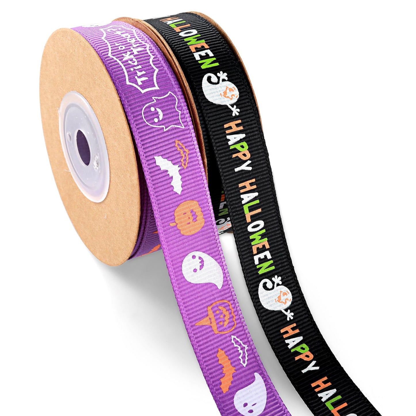 2 Rolls Halloween Grosgrain Ribbons Decorative Ribbon Halloween Fabric Ribbon Grosgrain Ribbon for DIY Halloween Decoration