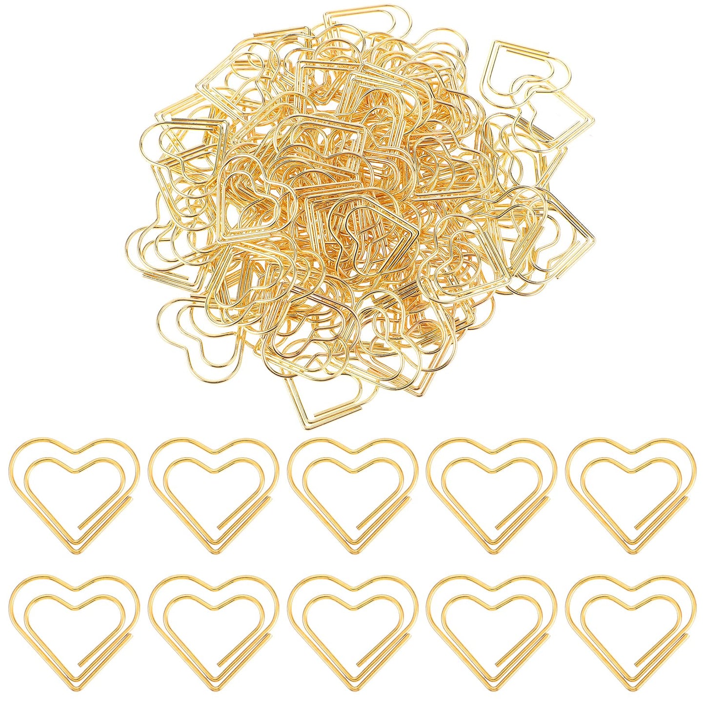 Mabor 100Pcs Mini Gold Heart Paper Clips, Cute Metal Paper Clips for Sorting Documents, Wedding, School, Home Use