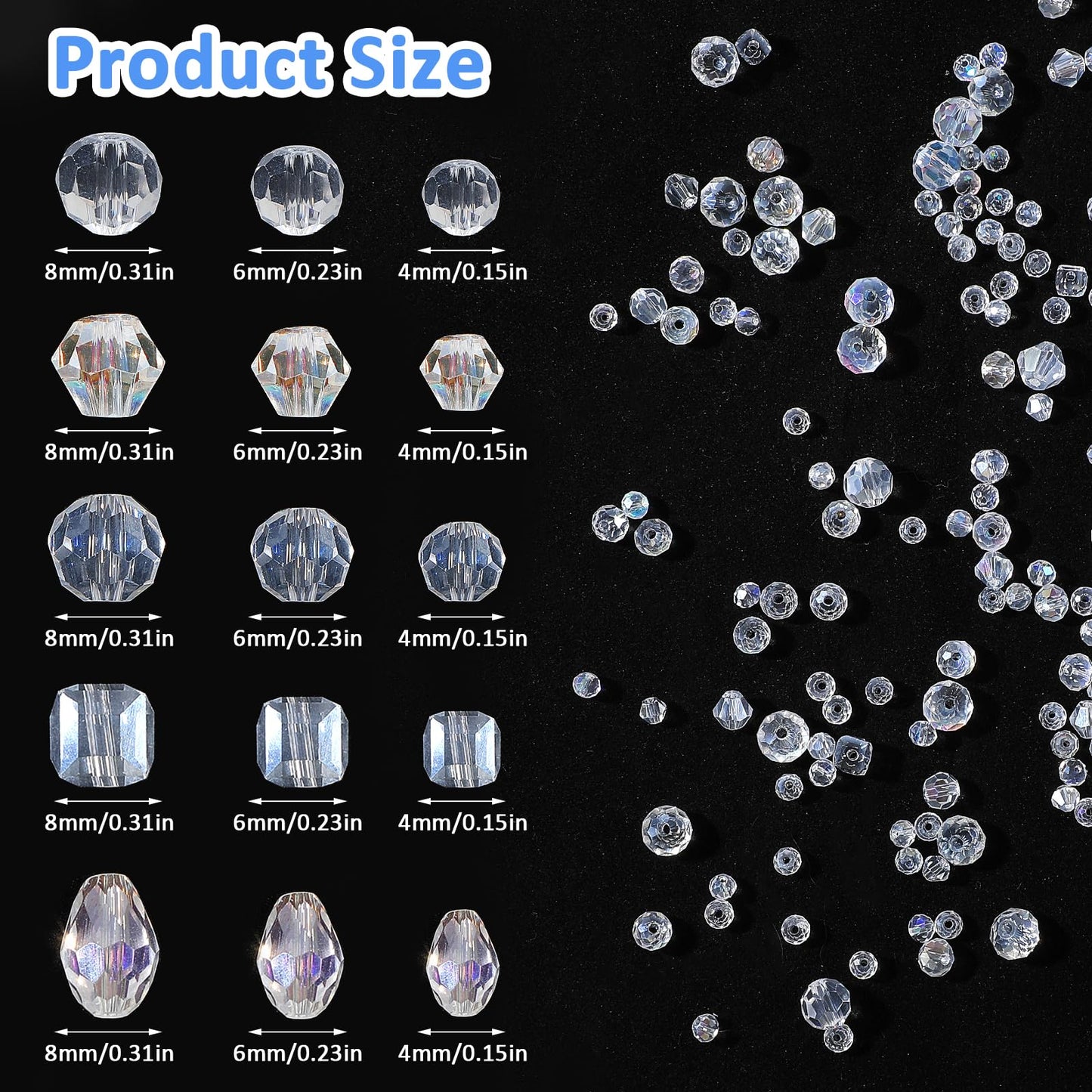 Ouligay 800Pcs Crystal Glass Beads for Jewelry Making Clear Faceted Glass Beads 4/6/8mm Mixed Crystal Beads Loose Beads with Storage Box for DIY Bracelet Making Necklace Craft