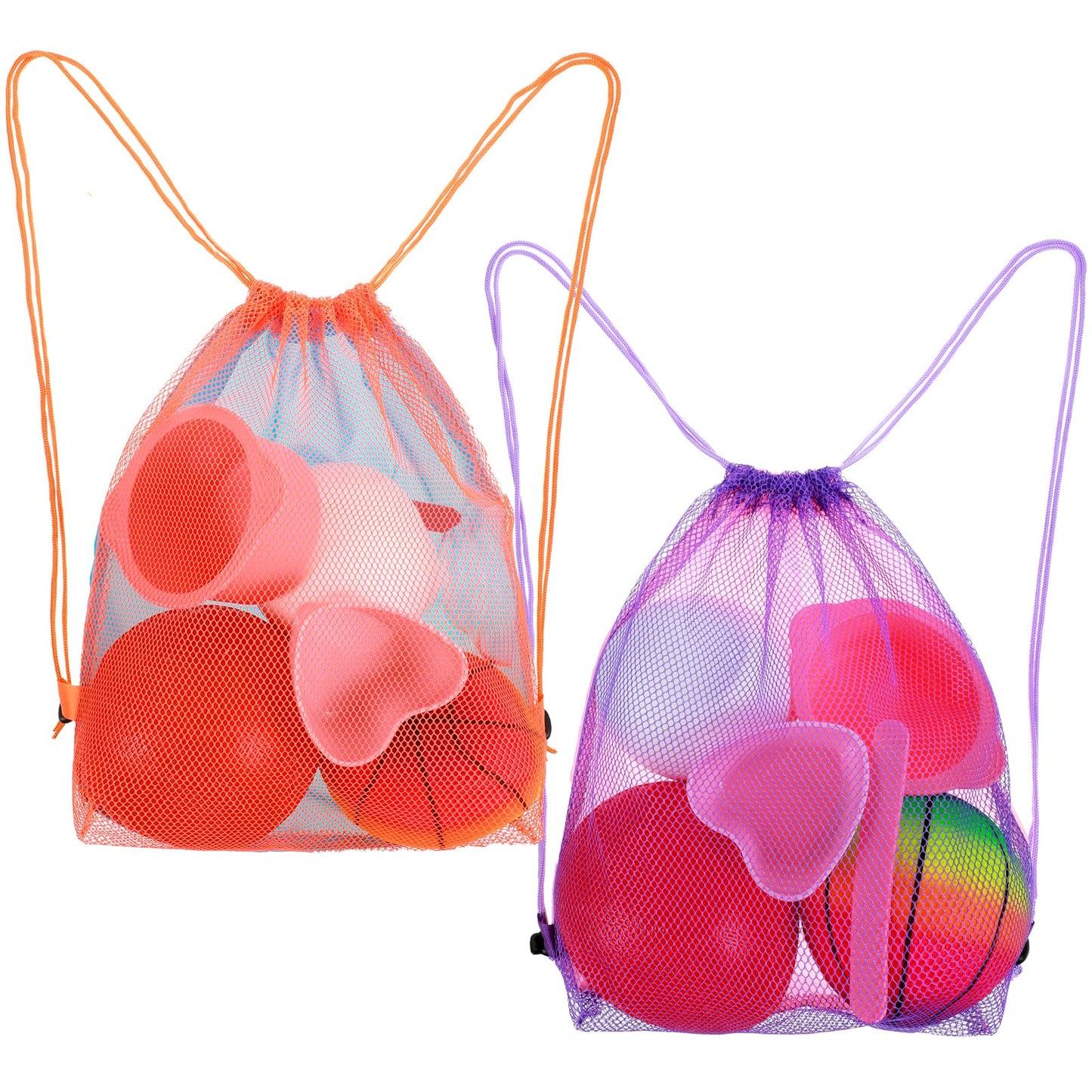 Xinjoduz 2 PCS Bucket Backpack, Mesh Beach Backpack with Shell Collecting Bag, Large Mesh Drawstring Sand Bags for Sandbox Buckets